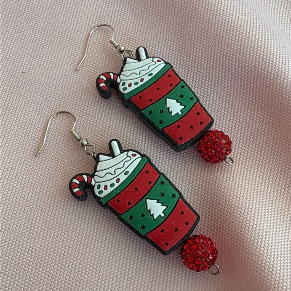 Handmade Festive Latte Christmas Cup Earrings - - Picture 9 of 13